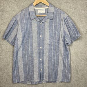 REI Cooperative Hemp Organic Cotton Blend Blue Striped Camp Shirt Mens Size L